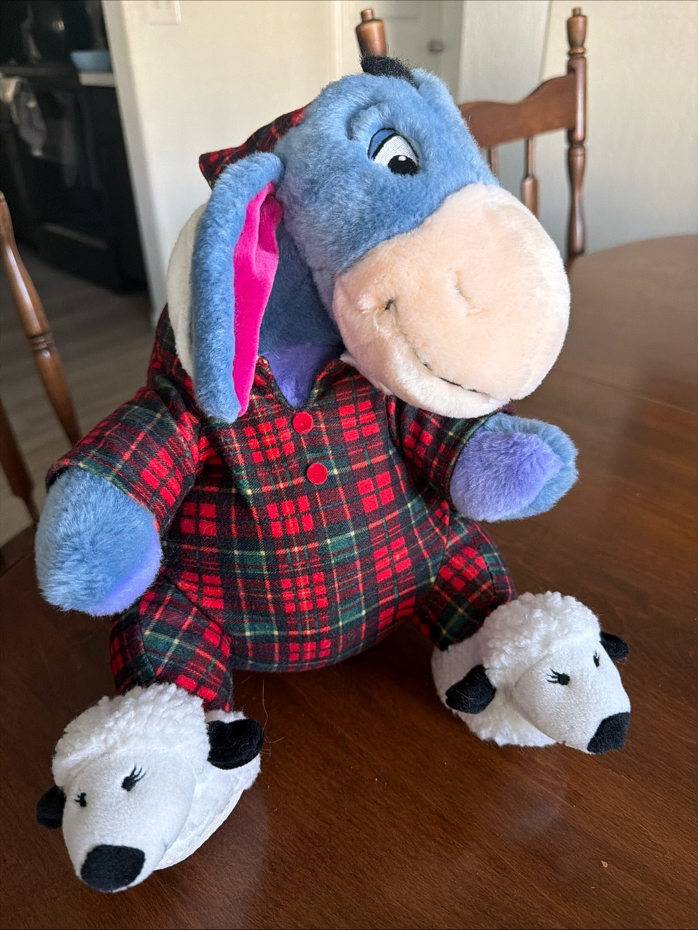12" Disney Store Exclusive Holiday Plush Eeyore  Plaid Pjs Sheep Slippers!